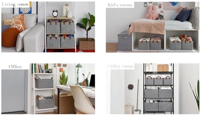 Folding Storage Boxes with Lid | Large Clear Collapsible Stackable Fabric Linen Storage Box Cubes with Labels for Closet & Home