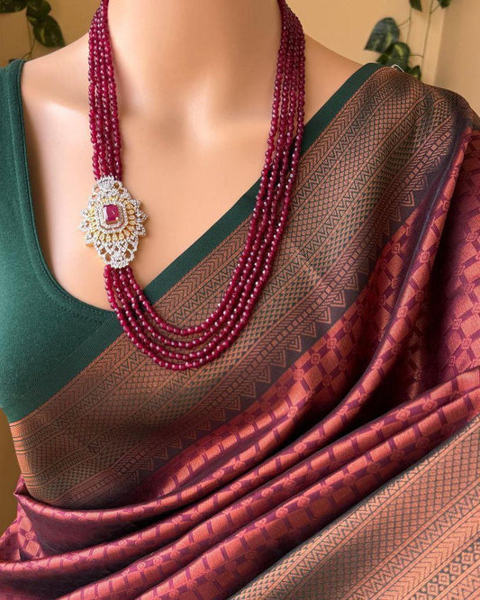 Soft Lichi Green Maroon Zari Border Premium Saree