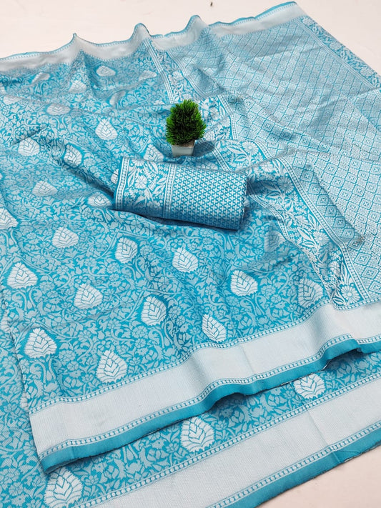Sky Blue Soft Lichi Jacquard Saree