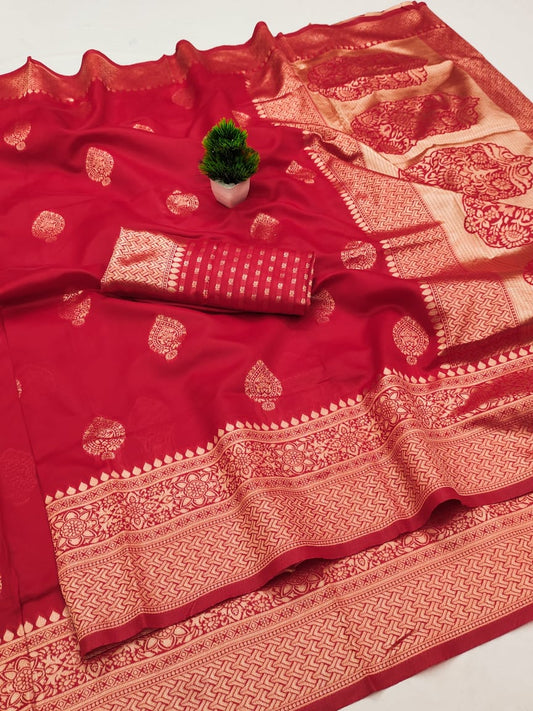 Red Soft Lichi Zari Saree