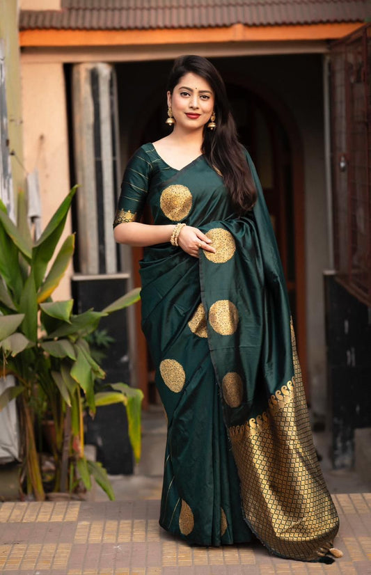 Bottle Green Soft Lichi Silk Saree