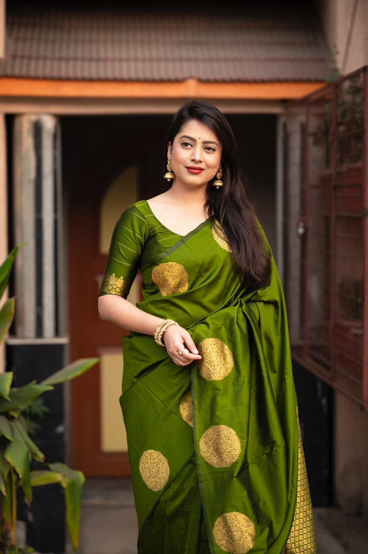 Green Soft Lichi Jacquard Saree
