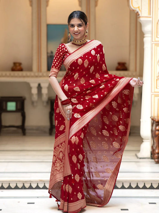 Premium Red Soft Lichi Silk Saree