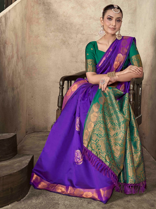 Premium Purple Soft Lichi Silk Banarasi Saree