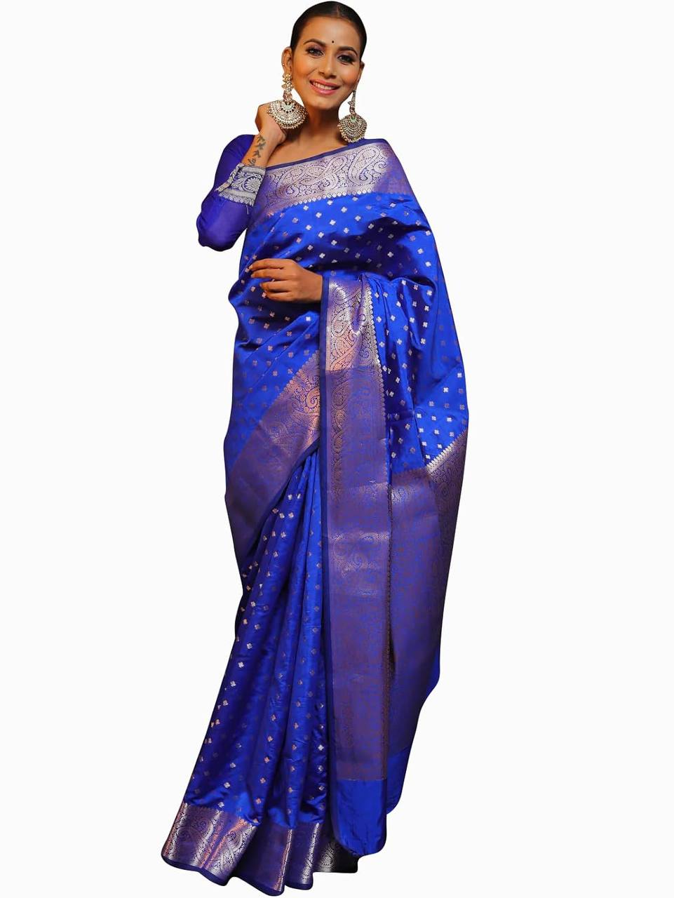 Blue Soft Lichi Zari Saree