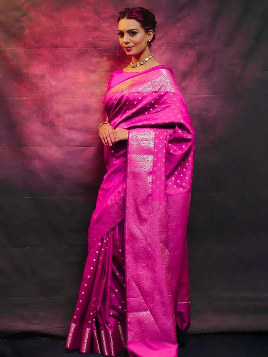 Pink Soft Lichi Jacquard Saree