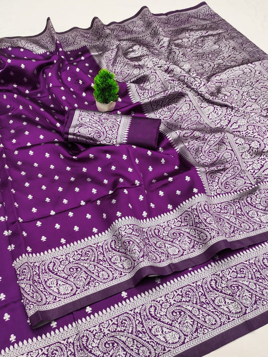 Purple Soft Lichi Zari Saree