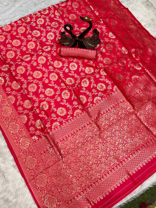 Red Soft Lichi Jacquard Saree