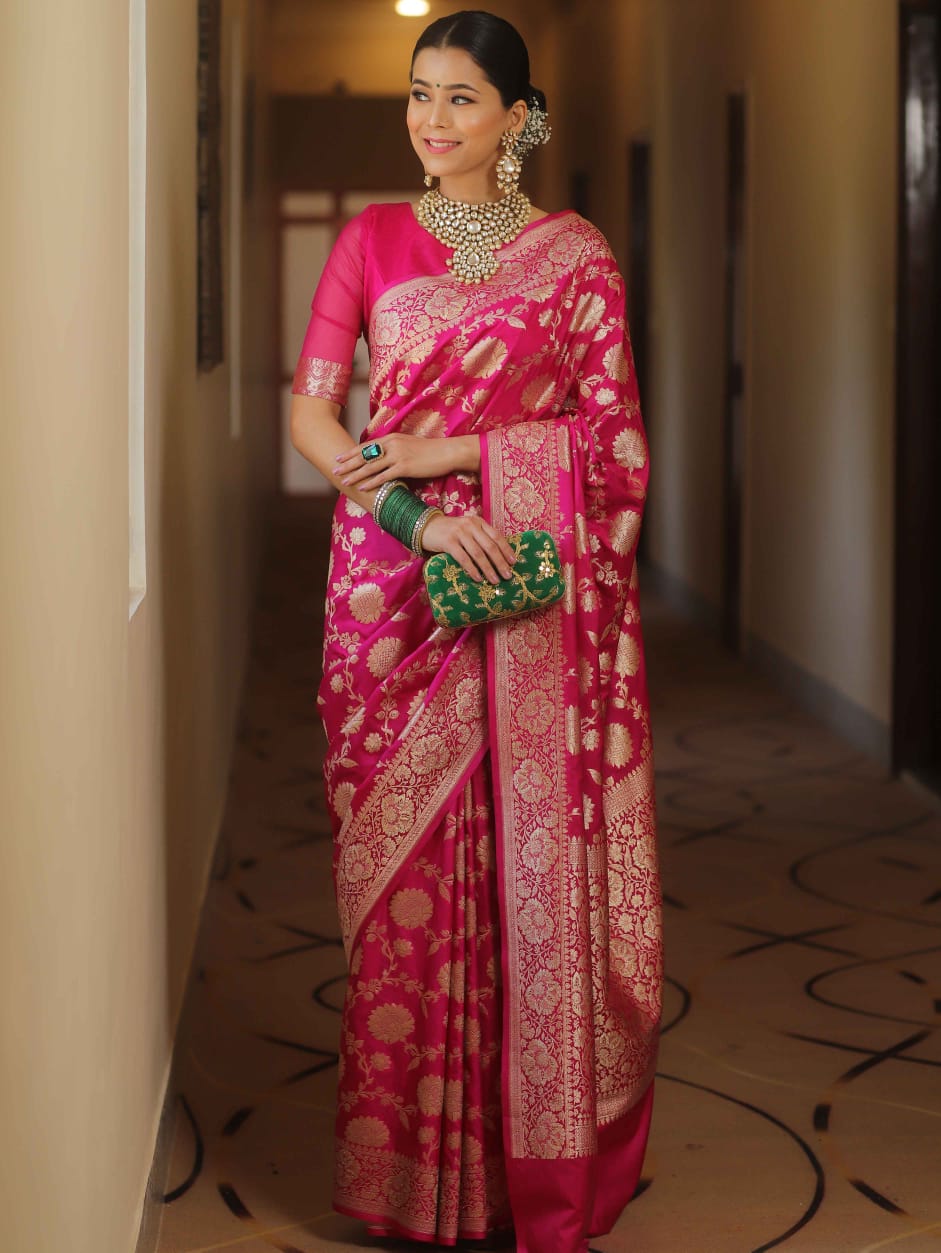 Pink Soft Lichi Jacquard Saree