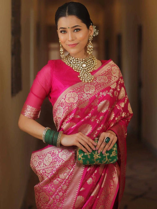 Pink Soft Lichi Jacquard Saree