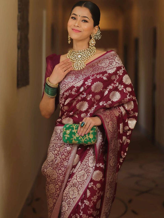 Soft Lichi Maroon Jacquard Saree