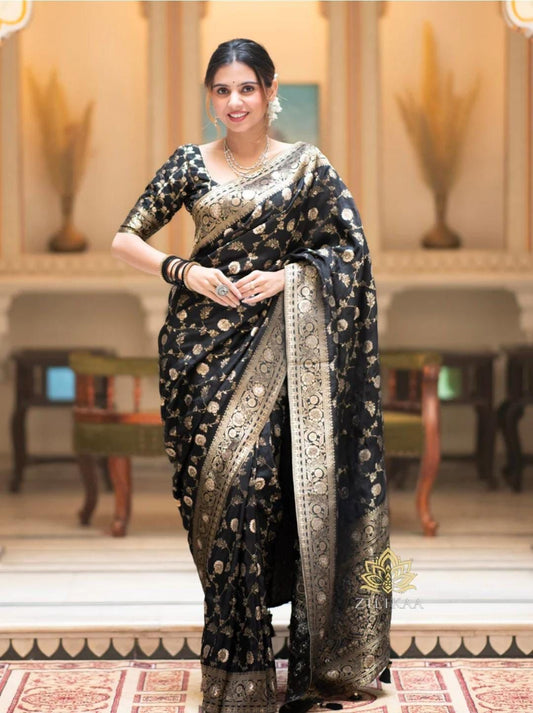 Black Gold Lichi Jacquard Saree