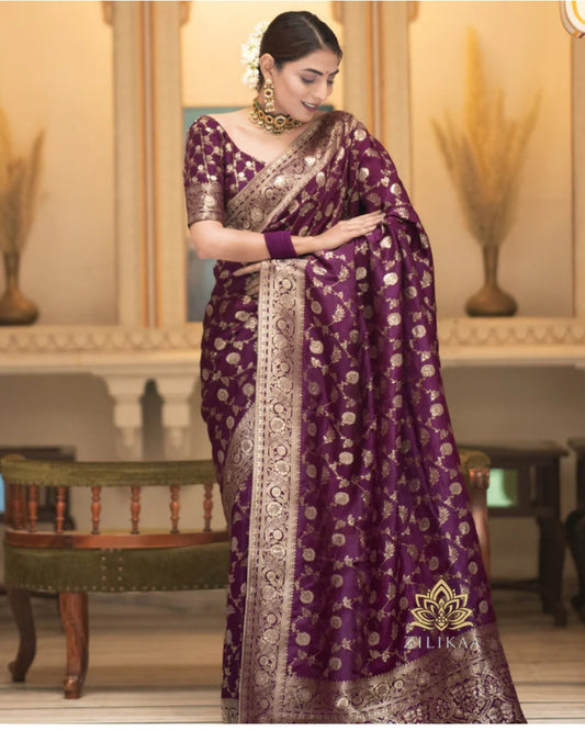 Wine Soft Lichi Jacquard Saree