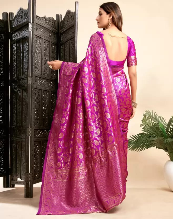 Soft Lichi Silk Saree with Heavy Banarasi Zari Work