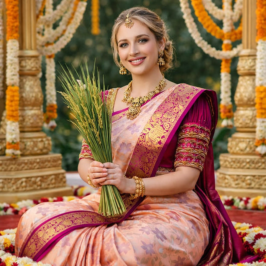 Peach Soft Lichi Zari Saree