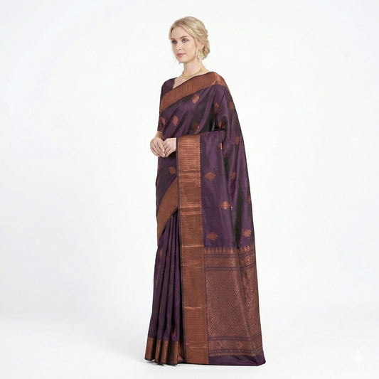 Soft Lichi Silk Wine Purple Premium Border Saree