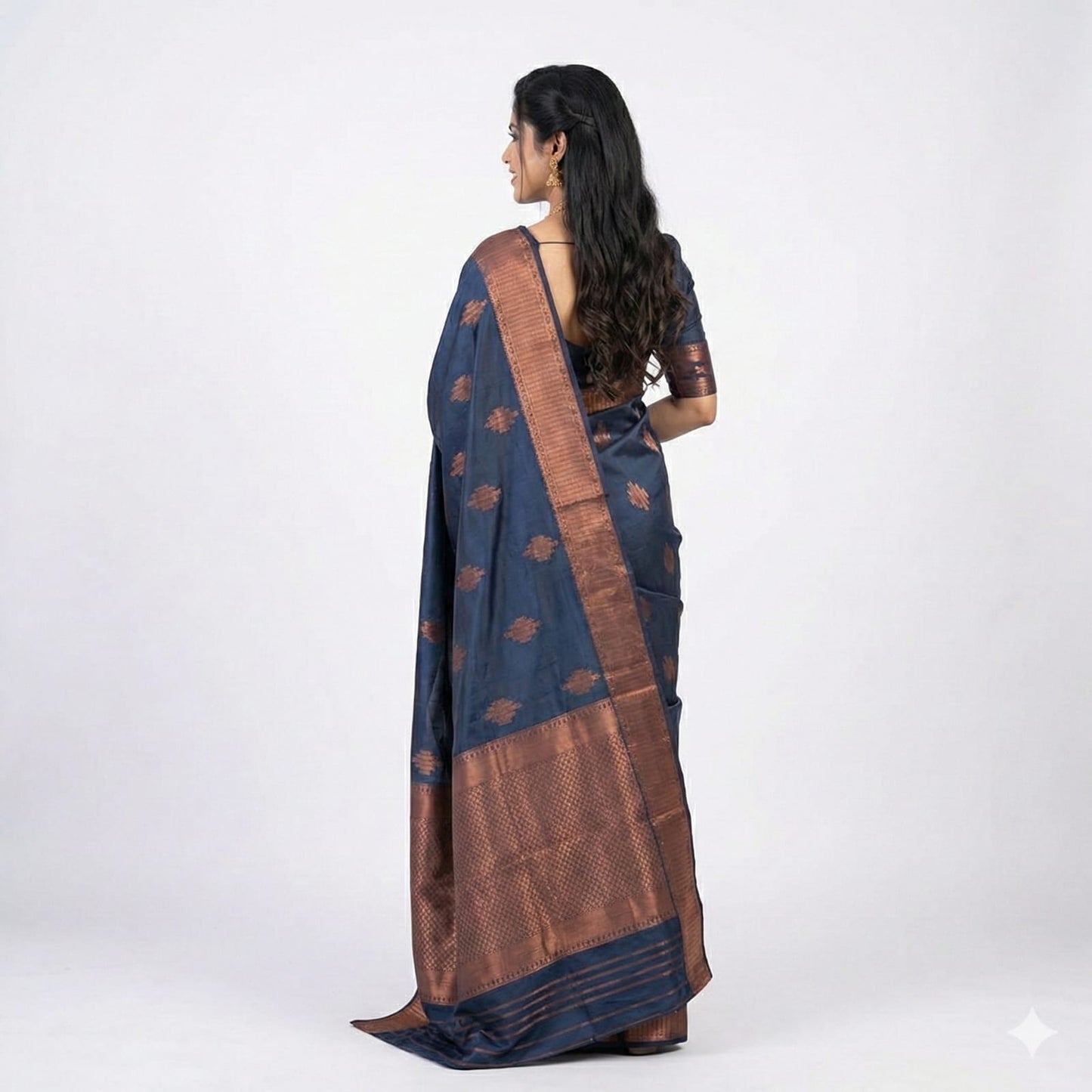 Soft Lichi Silk Navy Blue Premium Border Saree