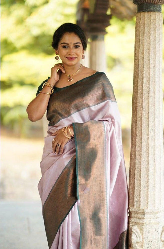 Soft Lichi Silk Pastel Pink Plain Border Saree