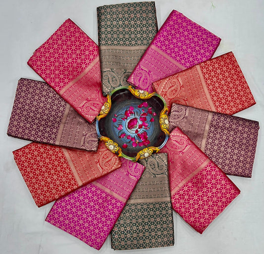 Soft Lichi Silk Red Zari Border Saree