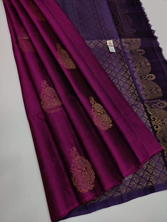 Soft Lichi Silk Magenta Purple Zari Border Saree