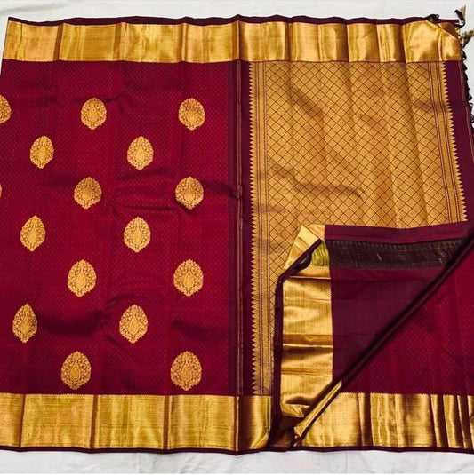 Soft Lichi Silk Maroon Zari Border Saree