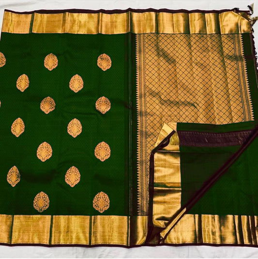 Soft Lichi Silk Green Zari Border Saree