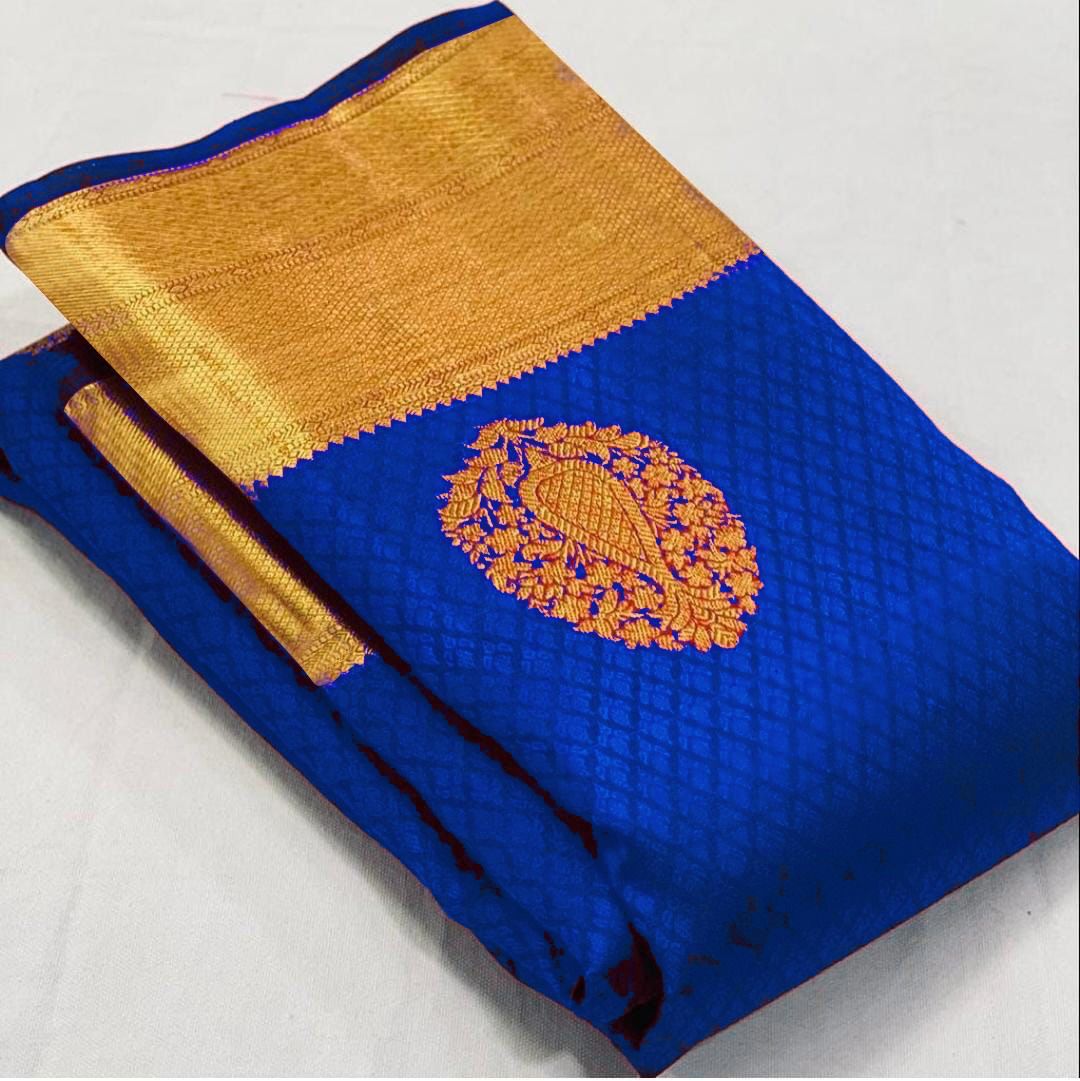Soft Lichi Silk Royal Blue Zari Border Saree