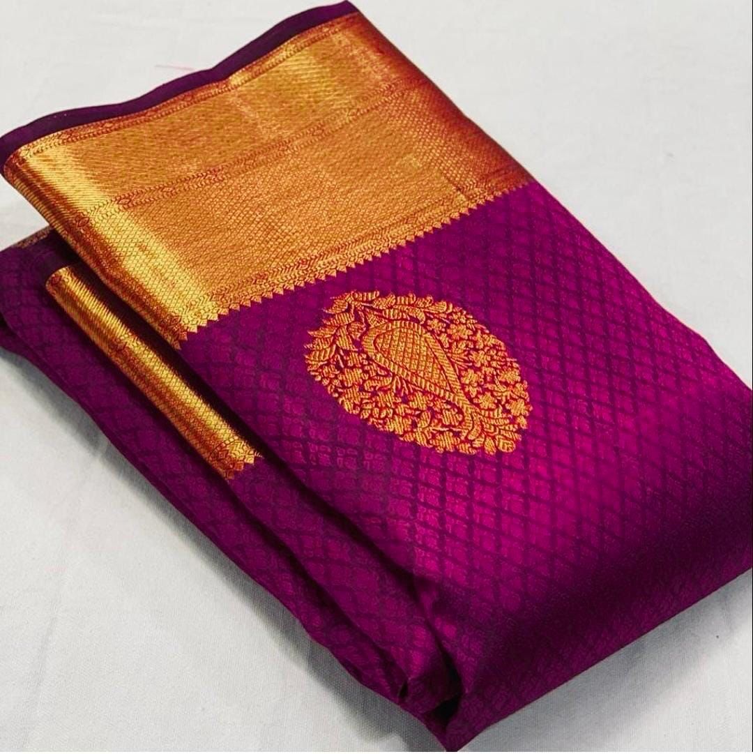 Soft Lichi Silk Purple Zari Border Saree