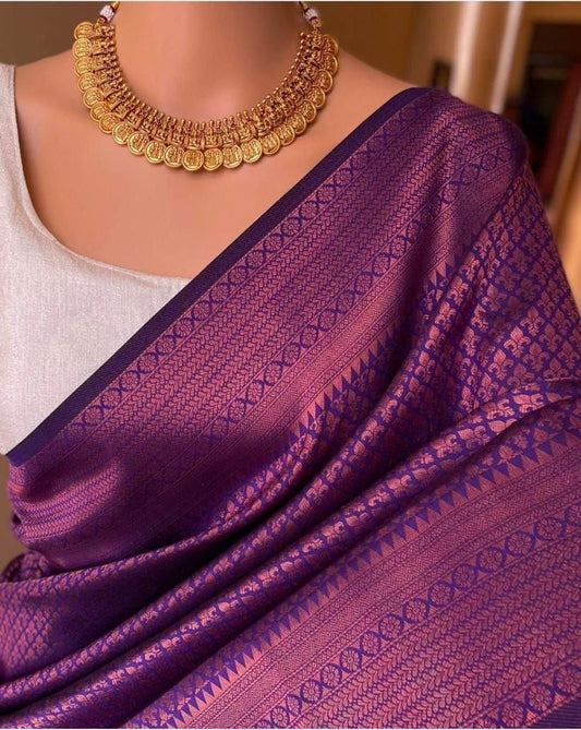 Soft Lichi Silk Purple Copper Jacquard Border Saree