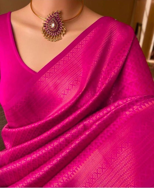 Soft Lichi Silk Rani Pink Jacquard Border Saree