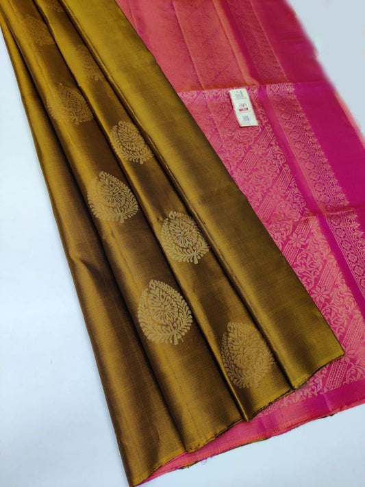 Mustard Pink Woven Festive Saree