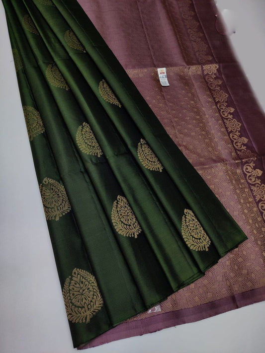 Bottle Green Gold Woven Saree