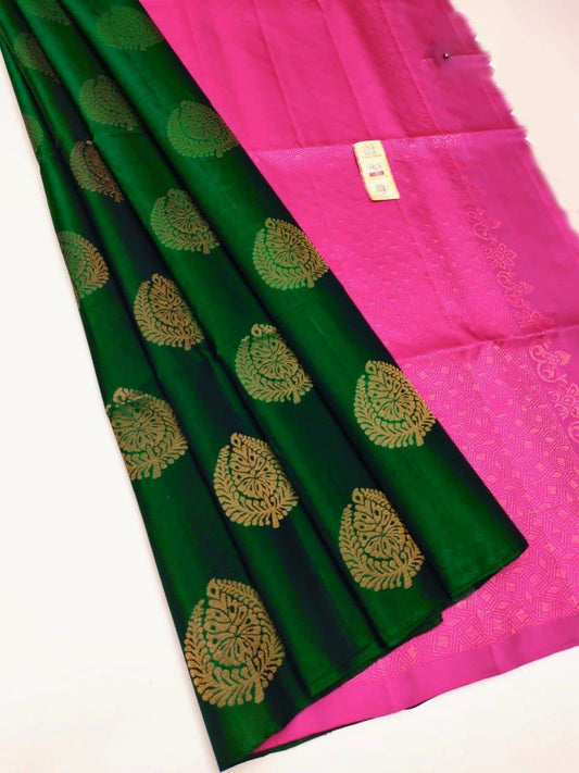 Green Pink Woven Festive Saree