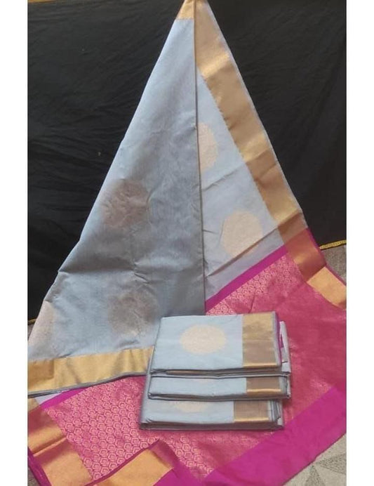 Grey Zari Woven Silk Saree