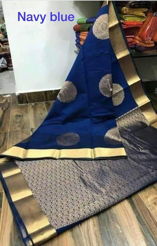 Navy Blue Gold Zari Woven Saree