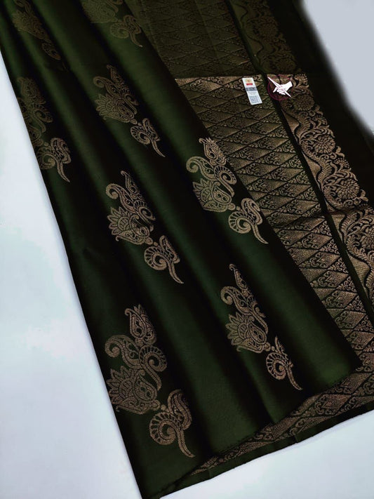Dark Green Gold Woven Festive Saree