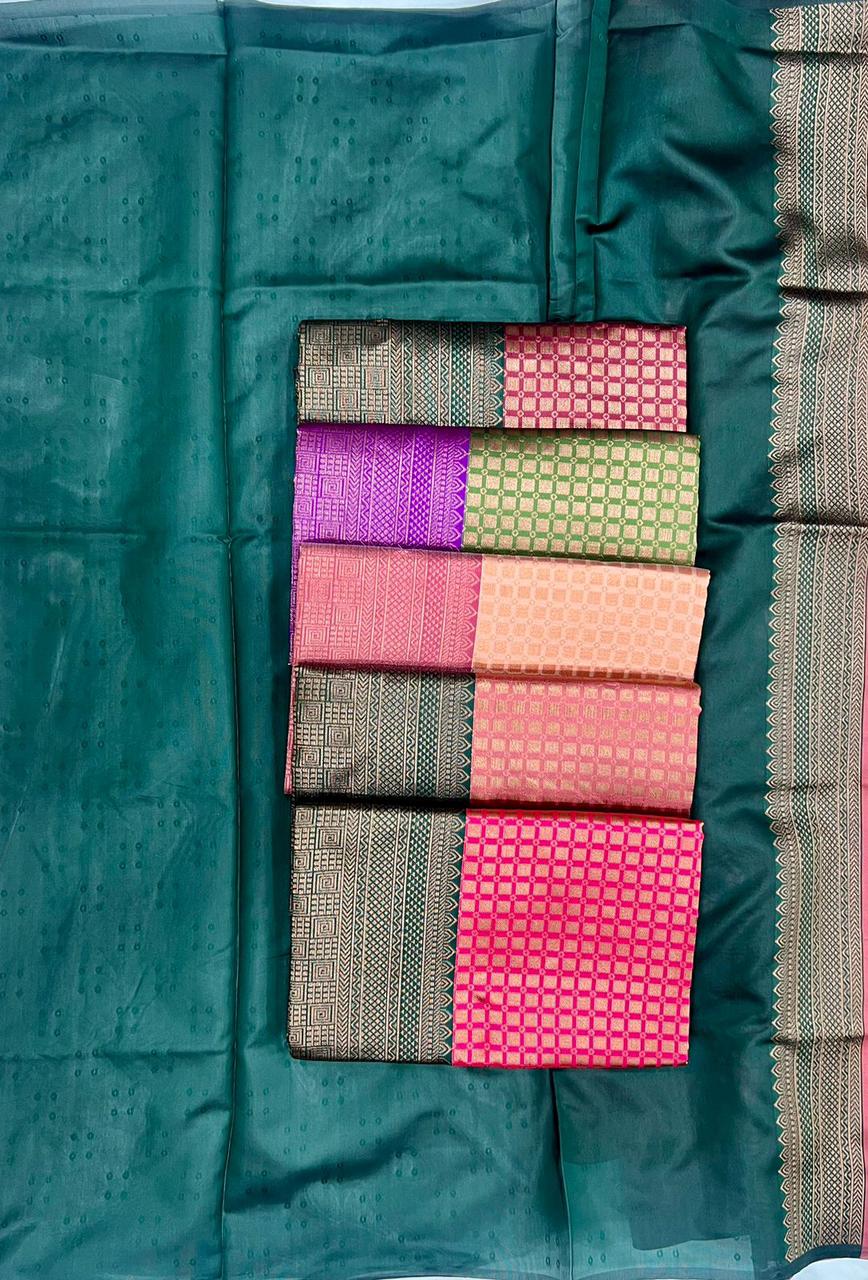 Soft Lichi Rani Pink Green Zari Border Premium Saree