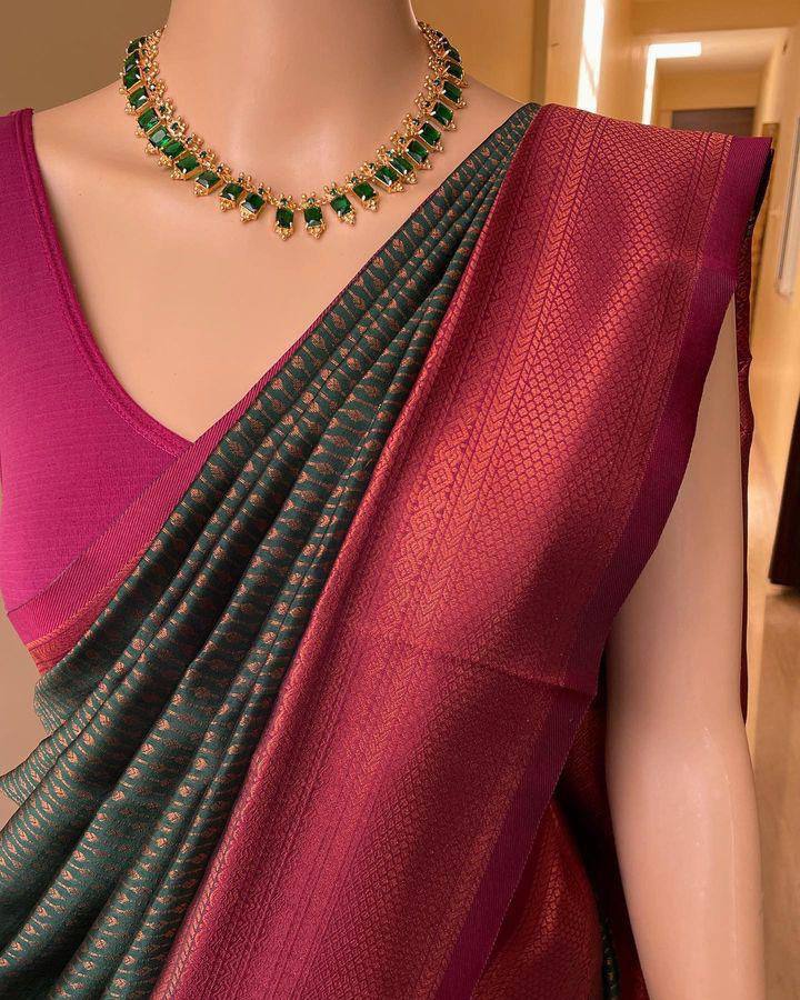 Soft Lichi Purple Green Jacquard Zari Border Saree