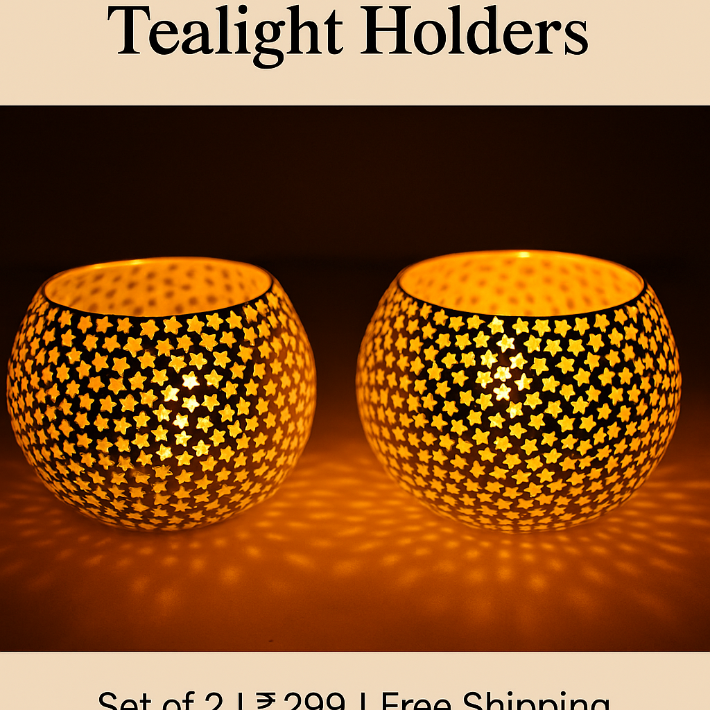 Glass Mosaic Star Pattern Tealight Candle Holder (Set of 2)