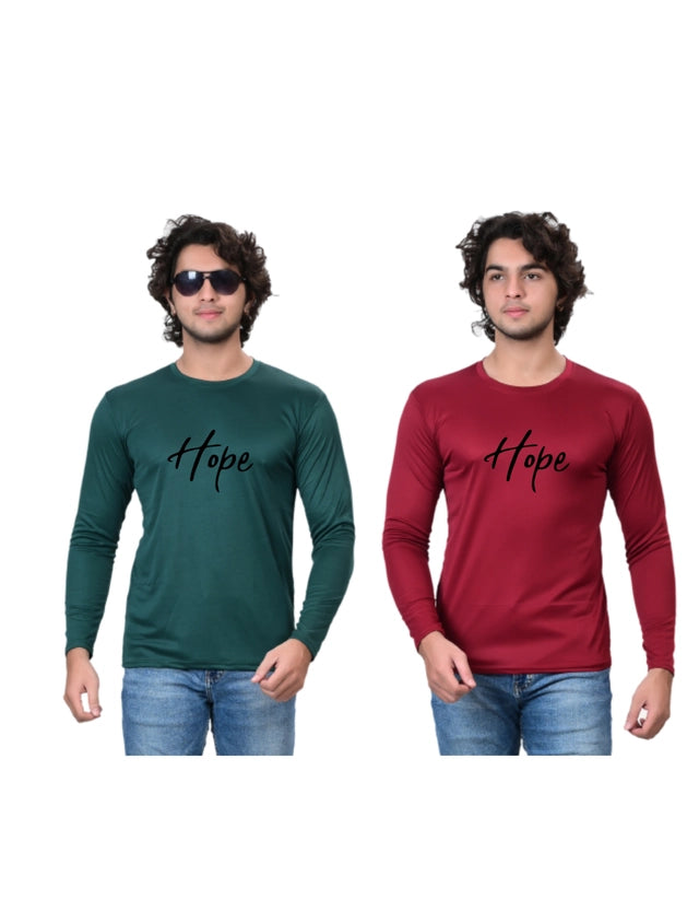 Round Neck Printed T-Shirt for Men (Green & Maroon, S) (Pack of 2)