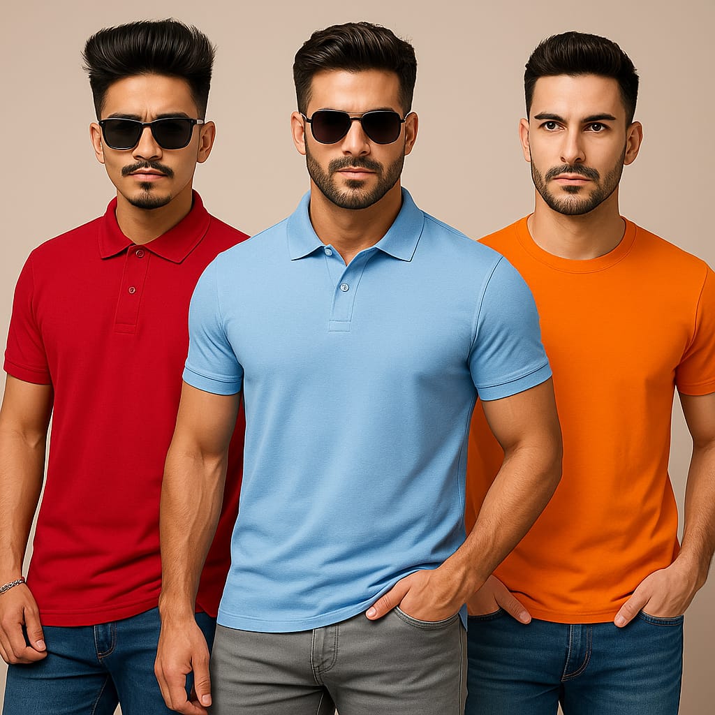 Vibrant Triple Mix Combo – Mark Polo × Gemini × Titan (Red–Sky Blue–Orange Edition)