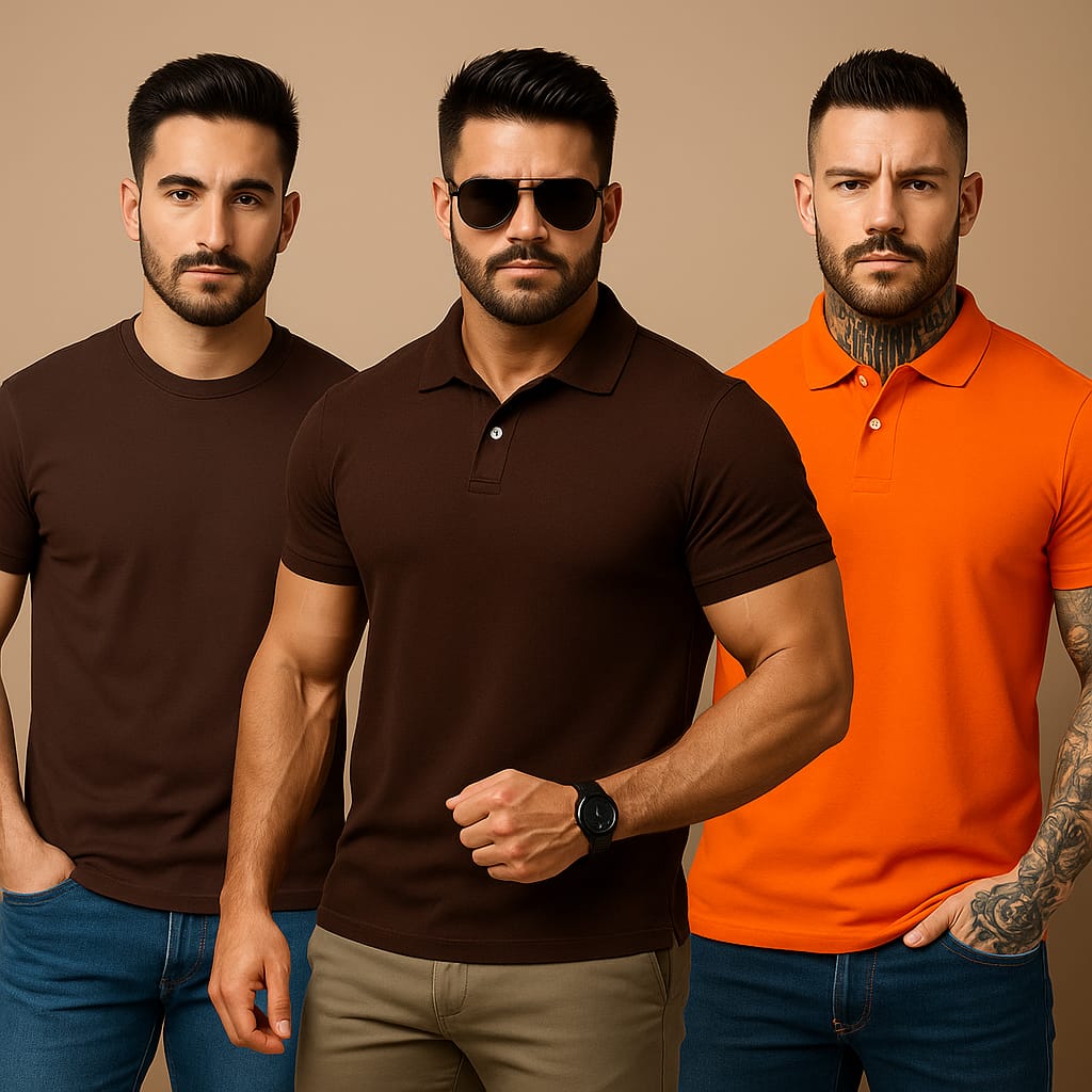 Premium Polo T-Shirt Combo (Brown + Dark Brown + Orange)