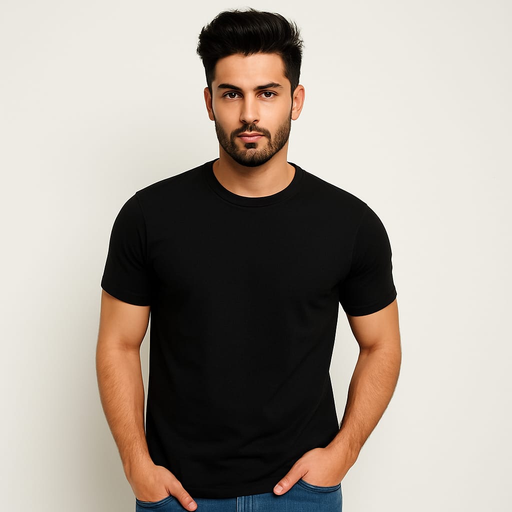 Gemini Cotton Premium Black Round Neck T-Shirt