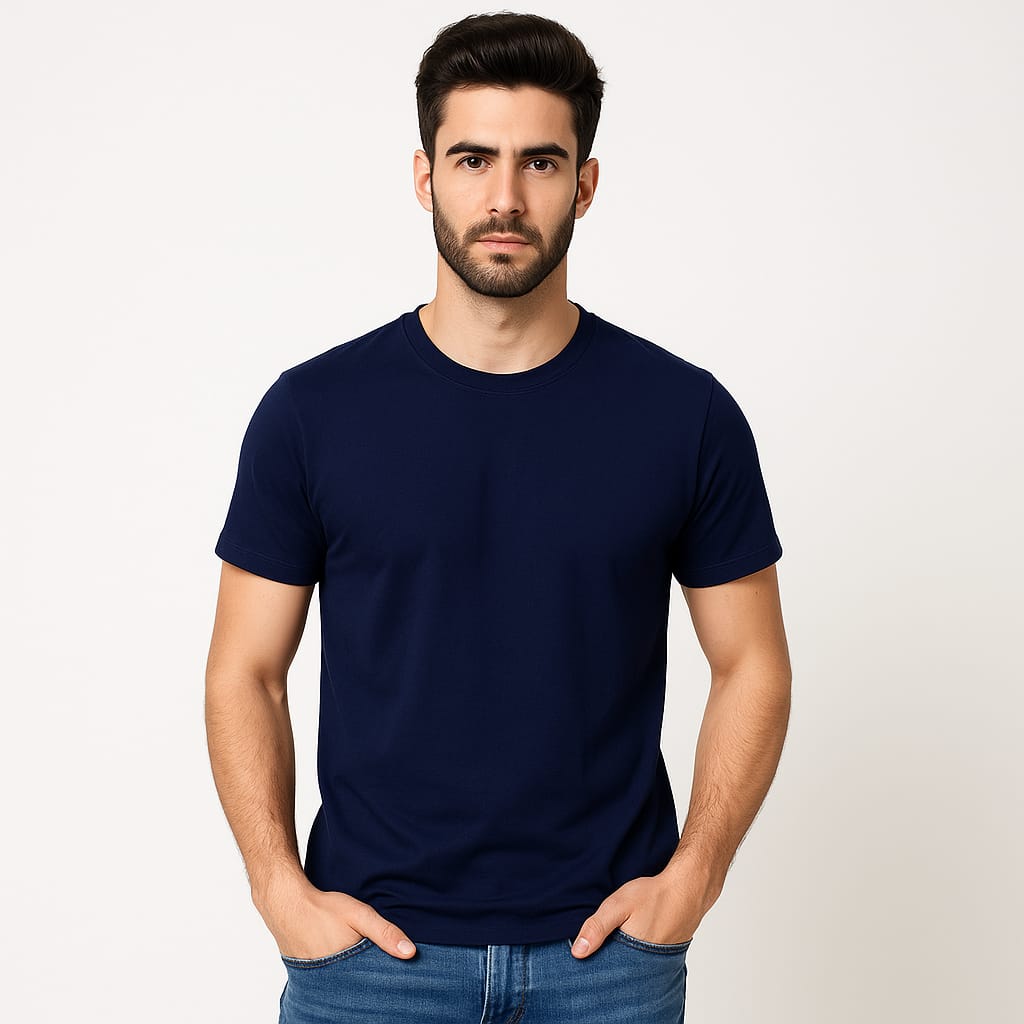 Gemini Cotton Premium Navy Blue Round Neck T-Shirt