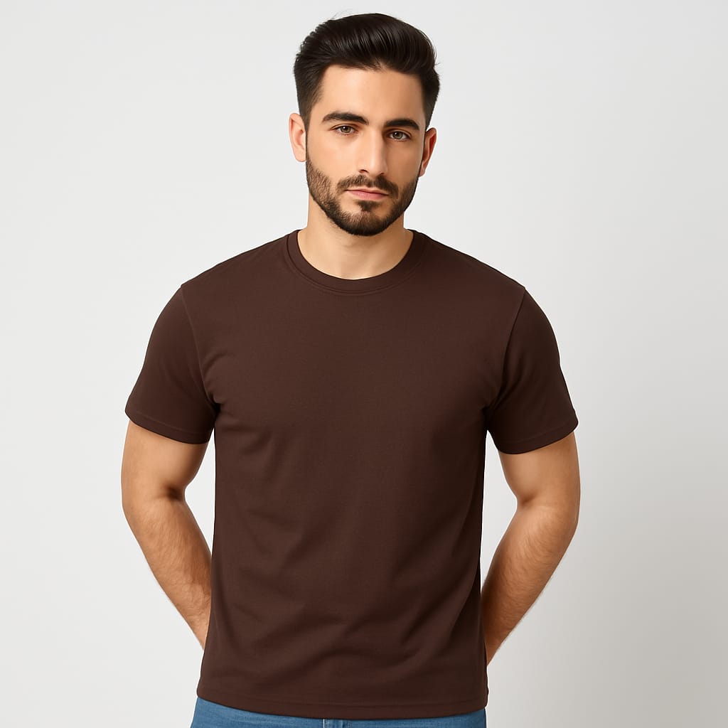 Gemini Cotton Premium Brown Round Neck T-Shirt