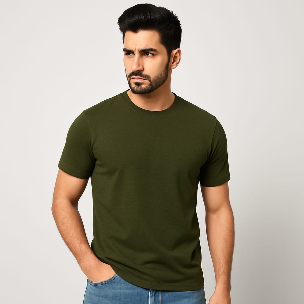 Gemini Cotton Premium Dark Green Round Neck T-Shirt