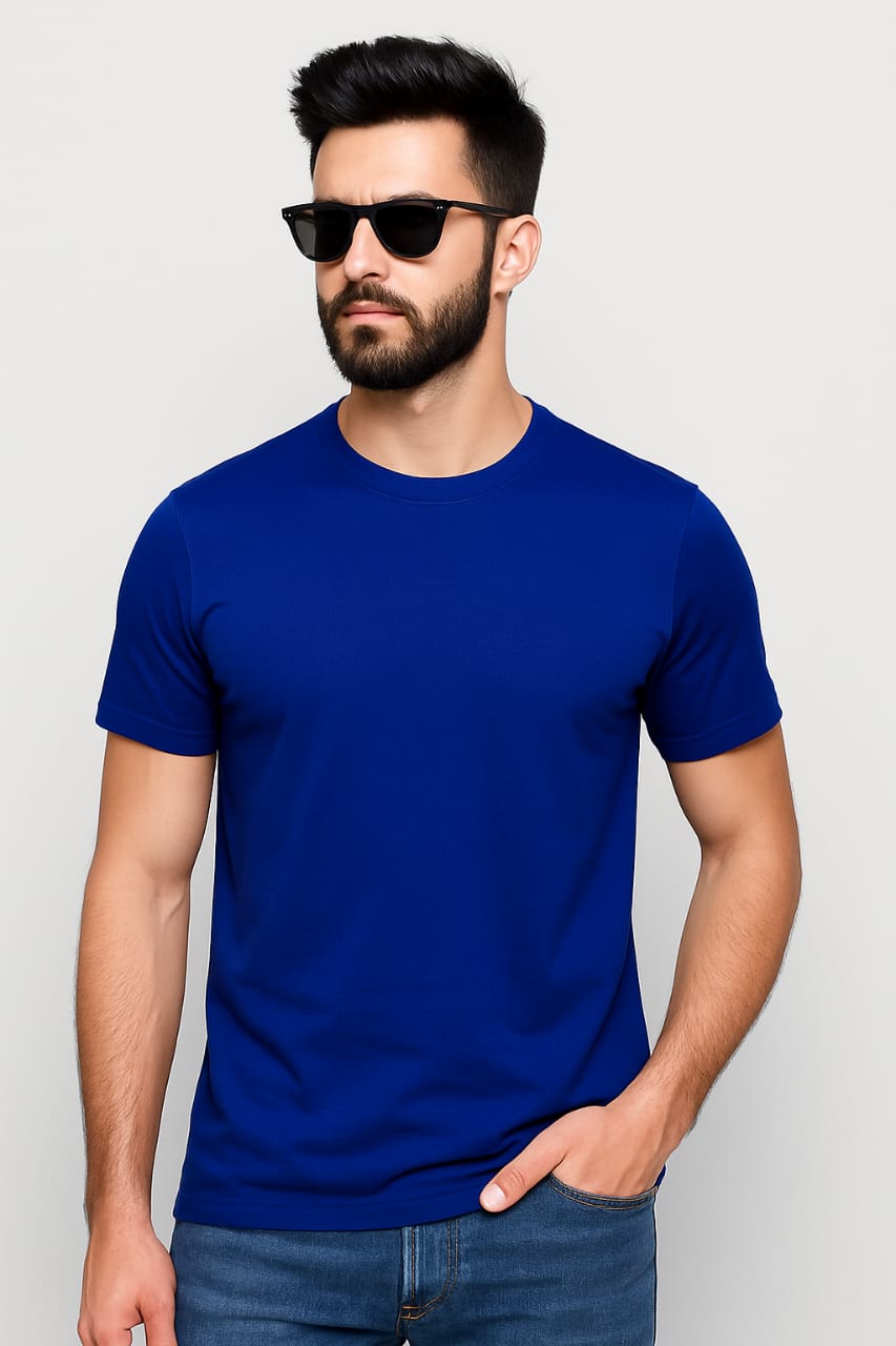 Gemini Cotton Premium Royal Blue Round Neck T-Shirt