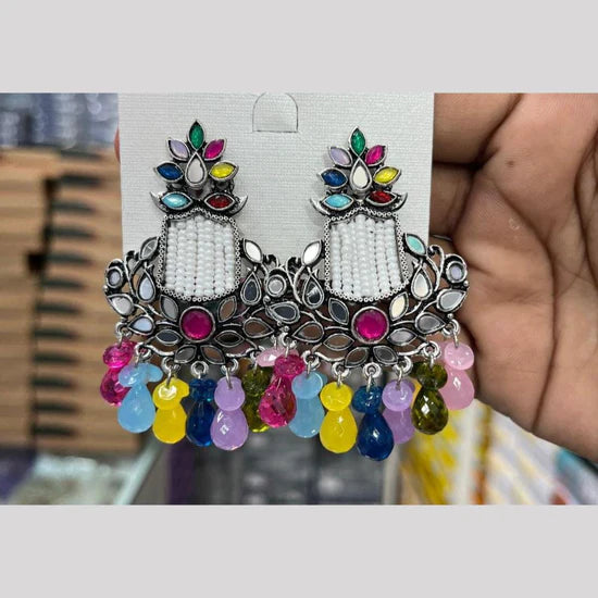 Manisha Jewellery Designer Oxidised Dangler Earrings With Mirror Detailing And Bead Accent