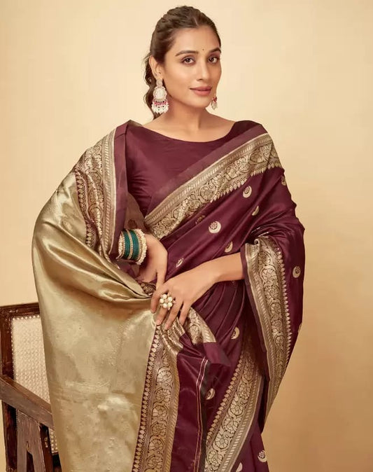 Maroon Soft Lichi Zari Saree