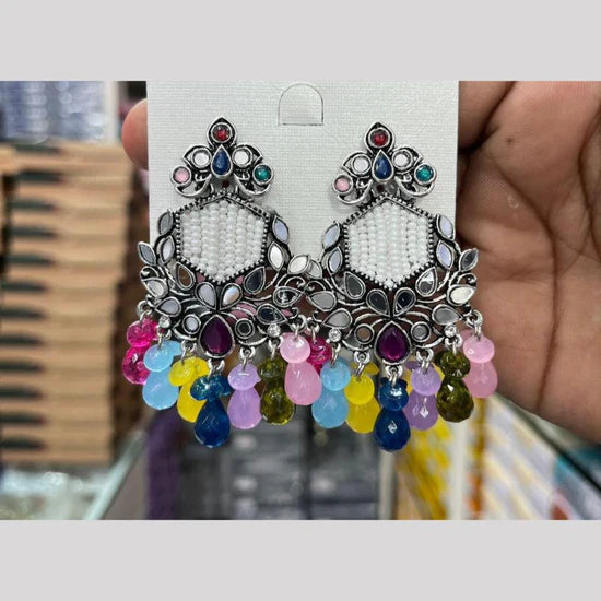 Manisha Jewellery Oxidised Dangler Earrings Fusion Of Mirror Art And Bead Elegance